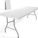 DUMOS 8 Feet Folding Picnic Table, Plastic Table with Carrying Handle, Heavy Duty Portable Table for Camping Party, White | Portable Folded Size, Dining Party Outdoor Indoor, Carrying Handle, Easy to Keep