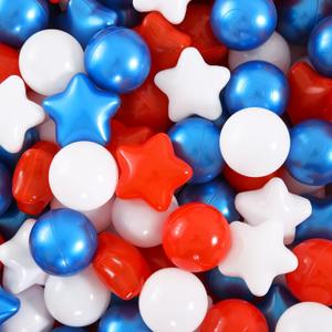 Heopeis Star Ball Pit Balls for Toddlers50 100 200 500 Plastic Balls with Stars Phthalate Free BPA Free for Playhouse, Baby Pool, Play Ball Fun Centers, for Babies, Kids, Toddlers 1-3 Indoor Outdoor (Pearl Blue+Red+White)
