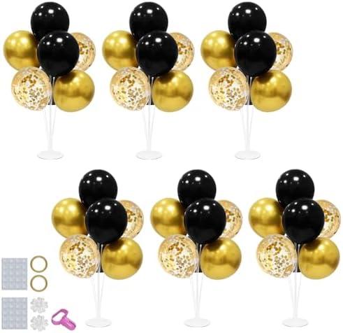 ZJDHPTY 6 Set Balloon Stand with Balloons, Black and Gold Party Decorations, Birthday Graduation Retirement Father's Day Halloween New Years Decorations 2025