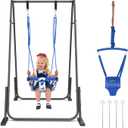 Slevoo 2 in 1 Baby Jumper and Swing, Toddler Swing Set with Foldable Stand, Ages 6 Months to 6 Years, for Indoor and Outdoor Fun, Blue