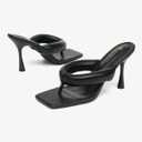 NEWBELLA Women's Square Toe Heeled Sandals Thong Strap Stiletto Heel Slip On Dress Shoes Fashion Summer Heels for Party Date Night Casual Wear (Black) 8.5