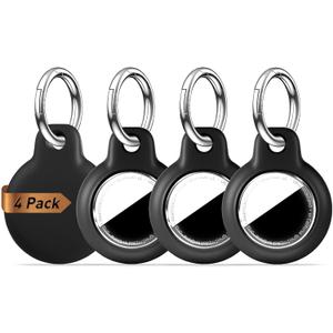 MOLOSLEEVE 4-Pack Waterproof Holder for AirTag 2nd & 1st Gen, 4 Black | Full-body waterproof and shockproof holder with secure keychain for keys, luggage, bags and dog collars