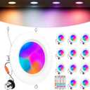 Recessed Lighting 6 Inch, RGBCW Color Changing E26 Can Lights with Remote Control, Flicker Free, 13W 1300LM, Dimmable Retrofit Downlight, ETL, 12 Pack