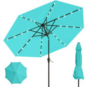 9' Solar LED Patio Umbrella with Tilt & Crank|8 Sturdy Ribs,UV Protection,Outdoor Market Table Umbrella for Deck,Lawn,Pool,Backyard, 107.98 inches diameter, 92.4 inches height