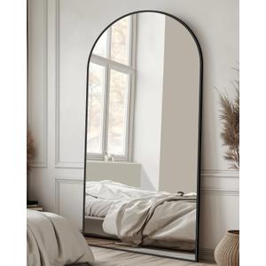 Full Length Mirror, 58"x21" Arched Full Body Mirror, Large Stand Up Aluminum Frame Floor Freestanding Hanging Leaning Mounted for Bedroom Living Room Entryway Black