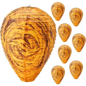 8 Pieces Wasp Nest Decoy Hanging Fake Wasp Nest Waterproof Material Hornet Decoy for Hornets (Yellow 8 pack)