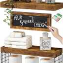 QEEIG Bathroom Shelves Over Toilet - Paper Storage Wall Mounted Farmhouse Decor Decorations Chalkboard Small Floating Shelf 2+1 Set 16 inch, Rustic Brown (021BN)