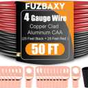 4 Gauge Wire (25Feet Black+25Feet Red) Copper Clad Aluminum CCA - Primary Automotive Power Inverter Wire,20PCS Lugs Terminal Connectors,20PCS Heat Shrink Tubing for Car Audio