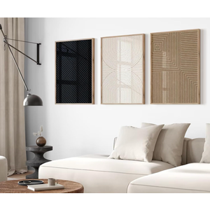 Beige Abstract Wall Art Pictures Set of 3 Boho Modern Canvas Wall Decor Neutral Line Wall Art Minimalist Art Abstract Beige Prints Painting Modern Artwork for Living Room Bedroom 16x24 Inch FRAMED