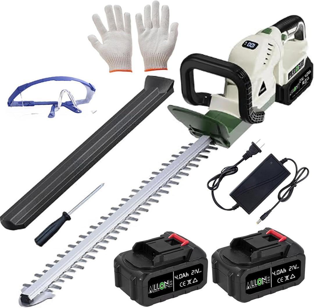 20'' Hedge Trimmer Cordless, 2 x 4.0Ah Electric Brushless Handheld Bush Clipper with Battery and Fast Charger, Power Digital Display Grass Shrub Trimmer Rotatable Head, Lightweight & 2/3" Blade Gap