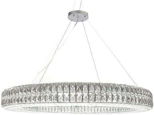 REVIKA LED Chandeliers, Modern Luxury Crystal Chandelier Round Chandelier Stainless Steel Pendant Light for Closet Kitchen Island Dining Table Pendant Light (Color : Silver, Size : 110cm*13cm)