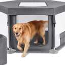 43"x43"x25" Dog Play Pen Indoor or Outdoor, Sturdy Fabric Dog Playpen for Small Dog & Cat, Puppy Playpen with Removable Cover, Heavy-Duty Dog Pen with Stainless Steel Pipe (Gray-1)