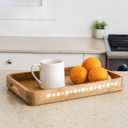Mela Artisans Wooden Serving Tray with Handles | 15x10x1.75 inch | Mango Wood Decorative Tray | Ottoman Tray | Snacks | Desserts | Breads | Coffee Table | Bedroom | Rounded Edge Design