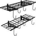 FLEXIMOUNTS Garage Wall Shelving, 2-Pack 1x3 ft, Includes 8 Bike Hooks, Wall Shelf Garage Organization System w/Bike Hangers, Storage Rack, Floating Shelves, 300 lbs Weight Capacity (Black)