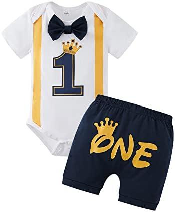 MOMMY'S NEW MAN Baby First Birthday Outfit Boy Short Sleeve Gentleman One Year Old Romper + Shorts Cake Smash Bodysuit Set , size 12/18 months