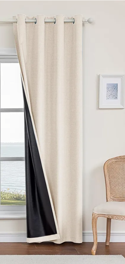Melodieux Full Blackout Curtains 63 Inch Length, Beige Cafe Kitchen Curtains Sets for Windows, Grommet Top Thermal Insulated Drapes with Black Back for Bedroom Living Room, 52" W x 63" L, 2 Panels