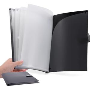 Cesil 10-Pocket File Folder, Letter A4 Paper Project Organizer Folders with Snap Button, Plastic Document Organizer for School Office Home, Black