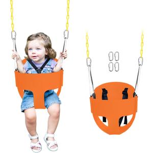 High Back Full Bucket Toddler Swing Seat with 3- Point Adjustable Safety Harness, 66 inch Detachable Chain,Suitable for Babies Aged 6-24 MonthsBaby Swing for Swingset (Pink) (Orange)