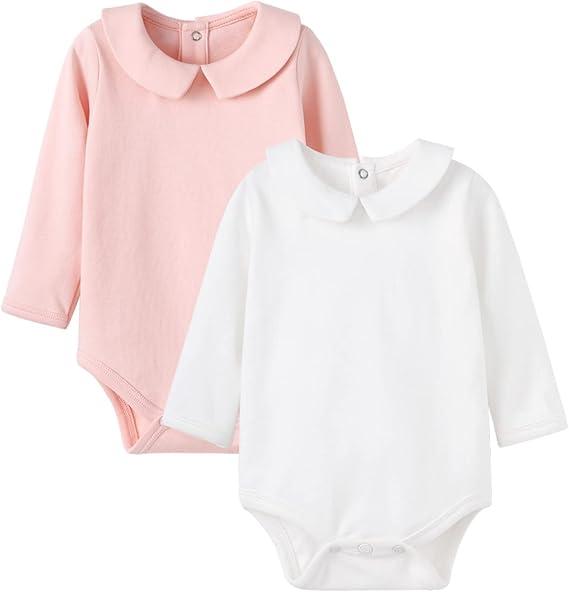 Pureborn Baby Romper Bodysuits 2-Pack Unisex Soft Cotton One-Piece Outfit for Infant Boys Girls 0-24 Months
