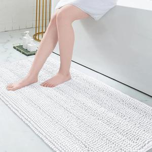 Grandaily Chenille Striped Bathroom Rugs 70x24, Extra Thick and Absorbent Bath Rugs, Non-Slip Soft Plush Shaggy Bath Carpet, Machine Wash Dry, Bath Mats for Bathroom, White