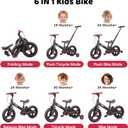 JMMD 6 in 1 Toddler Bike with Push Handle for Kids 18-60 Months, 12" Foldable Balance Bike with Training Wheels, Pedals, Brakes, Kickstand, Push Tricycle Toddler Gift & Toys for Boy & Girl
