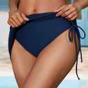 Women High Waisted Swim Skrit Mesh Tummy Control Shorts (Blue, M)