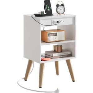 WLIVE White Nightstand, Bedside Tables, Night Stand with Charger Station, Side Table with Storage Shelf, End Table with USB Ports and Outlets for Bedroom, 15.12" D x 11.73" W x 23.74" H