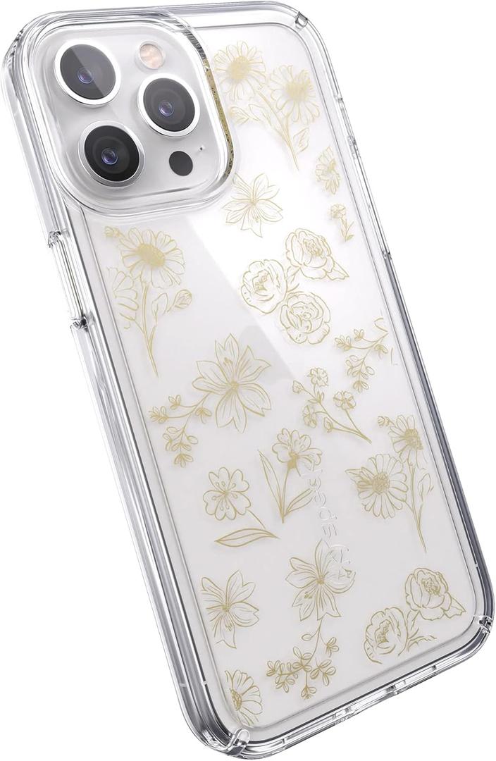 Speck Clear iPhone 13 Pro Max Case - Slim, Drop Protection - for iPhone 13 Pro Max & iPhone 12 Pro Max - Scratch Resistant, Anti-Yellowing, Anti-Fade 6.7 Inch Phone Case - GemShell Golden Fall Floral