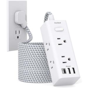25 Ft Extension Cord with Multiple Outlets - One Beat Flat Plug Power Strip Surge Protector with 25 Ft Long Cord, 6 Outlet 3 USB Ports (1 USBC), Multi Outlet Wall Plug Home Office Dorm Room Essentials