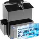 Suggestion Box with Magnetic Sign Holder, Metal Donation Boxes with Lock and Slot, Prayer Drop Ballot Raffle Tip Jars Wall Mounted Box for Fundraising Churches Offices School Black