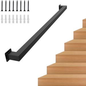 4.5FT Stair Handrail, Wall-Mounted Square Staircase Handrail, Stair Railing for Indoor & Outdoor Steps, Non-Slip Metal Steel Grab Bar for Stairs, Loft, Porch