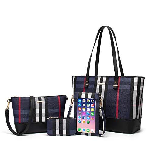 Women Fashion Synthetic Leather Handbags Tote Bag Shoulder Bag Top Handle Satchel Purse Set 4pcs