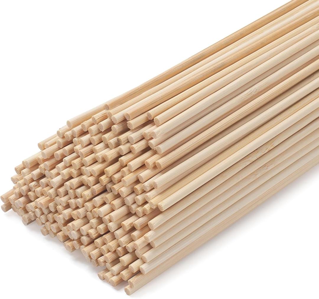 Wooden Dowels Wooden Sticks for Crafts 1/8" x 12", 200 PCS Wood Dowel Rods, Small Bamboo Sticks for Crafting, Round Macrame Dowels, Wood Dowels for Tiered Cake Support, Wedding Ribbon Wands