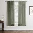 Olive Green Linen Curtains 64 inch Length 2 Panels Set Modern Farmhouse Living Room Drapes Light Filtering Rod Pocket Back Tab Filtering Privacy Semi Sheer Curtain 64 inches Long