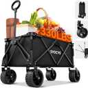 Syocyo Collapsible Wagon with Big Wheels, Beach Wagons Carts Foldable with All-Terrain Wheels, Large Weight Capacity Heavy Duty Carts with Cup Holders for Camping, Garden, Sports, Grocery, Carbon Black
