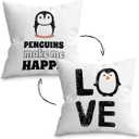 UINHMOP Penguins Make Me Happy Reversible Throw Pillow Cover 1818,Cute Cartoon Penguin Decor Decorations for Home Bedroom Living Room Girls Room,Gifts for Penguin Lovers Owners Girls Women