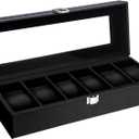 Uten Watch Box, 6 Slots Leather Watch Case, Watch Organizer Jewelry Storage with Large Glass Lid, Black Lining, Watch Display Box for Men & Women Gift