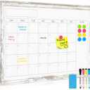 Monthly Dry Erase Calendar Whiteboard for Wall, 36" x 24" Magnetic White Board Calendar Board - Rustic Vintage Wooden Frame