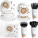 APOWBLS Coffee Baby Shower Decorations Tableware, Coffee Bean Theme A Baby Is Brewing Party Supplies for Birthday, Paper Plates, Cups, Napkins, Disposable Cutlery, Serves 24