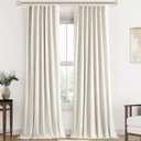 Pinch Pleated Linen Blackout Curtains 96 Inches Long for Living Room 2 Panel Set Cream Natural 100% Black Out Pinch Pleat Hooks Rings Back Tab Drapes 96 Inch Curtain with Liner 8ft Bedroom Window