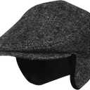 100% Wool Herringbone Winter Ivy Cabbie Hat w/Fleece Earflaps – Driving Hat