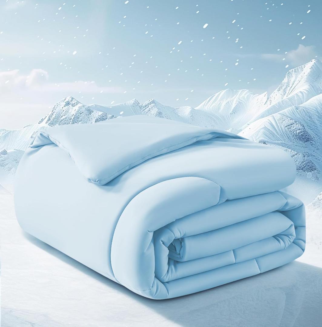 Cooling Comforter Full/Queen Size, All Season Blanket for Hot Sleepers, Lightweight Comforter for Night Sweats, Double-Sided Cooling Bedding for Bed, Sofa, Office, Camping (Blue,90"*90")