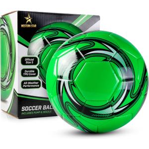 Western Star Soccer Ball Size 4 - Official Match Weight - 6 Designs - Youth & Adult Soccer Players - Attractive and Durable Design - Match Grade Soccer Ball (Helix Green, 4)