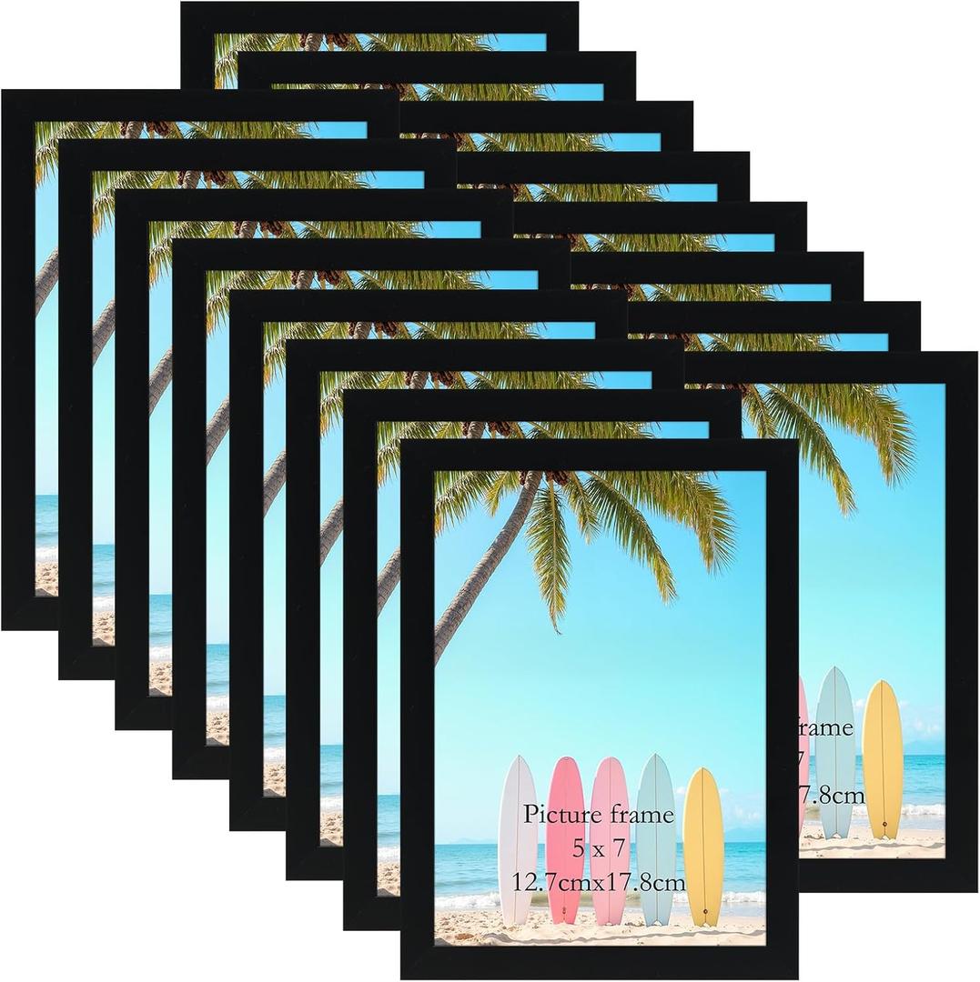Giftgarden 5x7 Picture Frame Black Set of 16, Lightweight 5 by 7 Photo Frames Bulk for Family, Office, Living room Wall Hanging and Tabletop Display