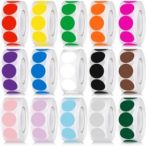 15000 Pcs 3/4 in Round Color Coding Labels Roll Adhesive Solid Colors Dot Stickers Assorted Colored Circle Dot Label for Back to School Inventory Organize File Classification
