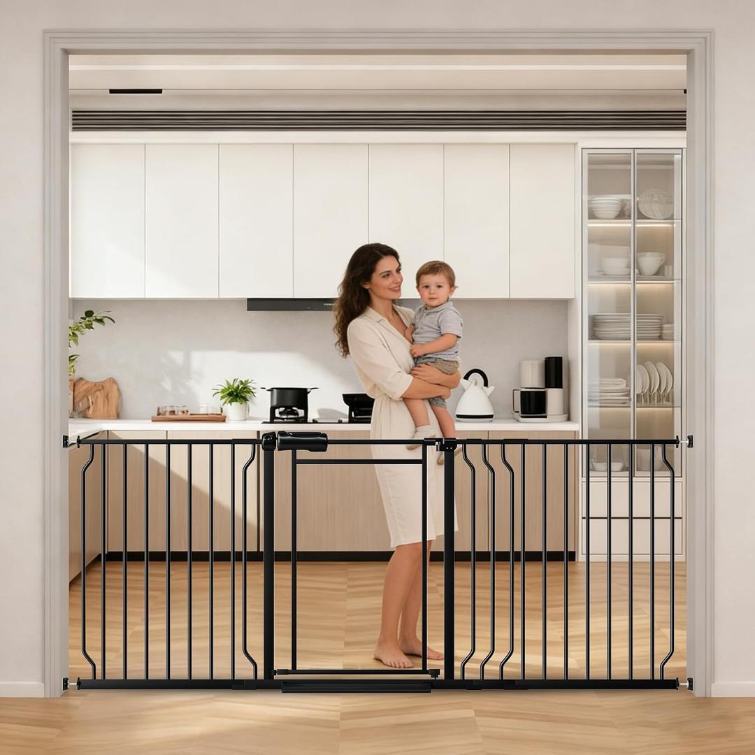 DEARBB Clera Baby Gate 66.93-74.8" Extra Wide Pressure Mounted Easy Walk Through Auto Close Safety Toddler Kids Child Dog Pet Puppy for Doorways Kitchen