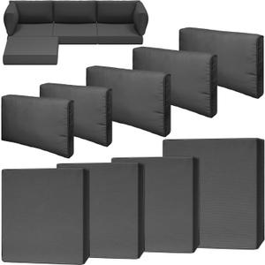9 Piece Outdoor Patio Waterproof Cushion Covers, Fits 4-Seat Wicker Rattan Sectional Couch Chair Furniture Cover Replacement Set - Fade-Resistant Patio Cushion Covers with Zipper