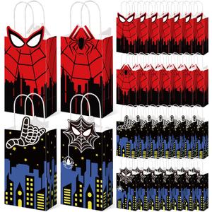 Ouvibor 24 Pcs Hero Party Favors Bags Super Theme Hero Goodie Candy Bag Gift Bags with 4 Different Types Comic Paper Bags for Birthday Party Baby Shower Decorations