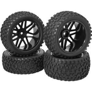 12mm Hex Wheel Rims Mesh Shape Rubber Tires with Sponge 88mm/3.46" Replacement for 1/10 RC Off-Road Car Truck Monster,Black