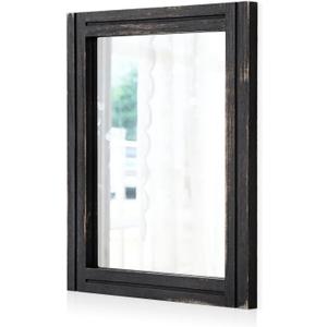 AAZZKANG Wall Mounted Mirror Small Rectangular Retro Mirrors with Wood Frame for Bedroom Living Room Bathroom Entryway Large 20"x16" (Pitchdark)